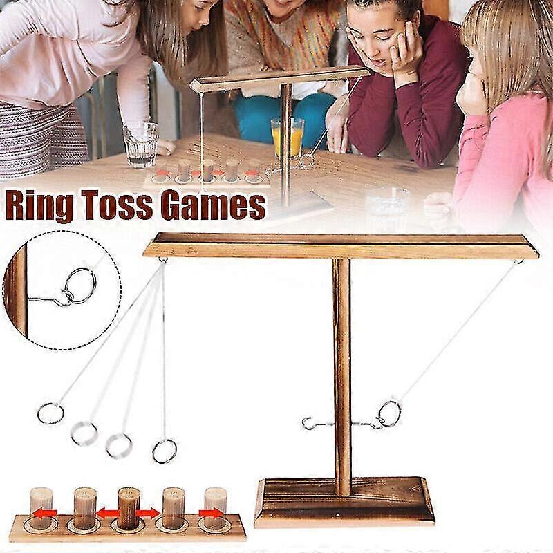 Wooden Hook And Ring Toss Game With Shot Ladder Table Toy Party