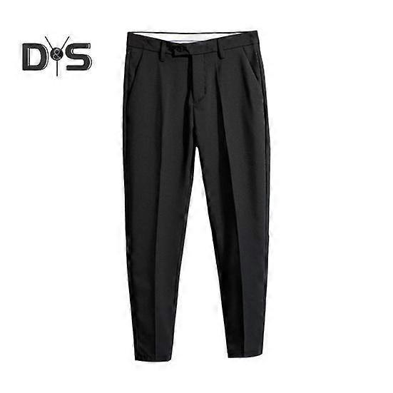 Men Suit Pants Straight Slim Fit Solid Color Soft Pockets Mid Waist Zipper Button Closure Formal Business Style Warm Men Long Office Trousers