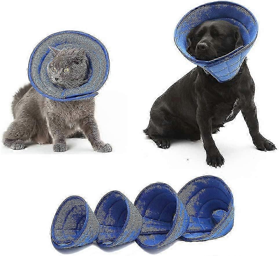Breathable Mesh Elizabethan Collar Blue Soft Comfy Adjustable  Quicker Healing Pet Recovery Cone