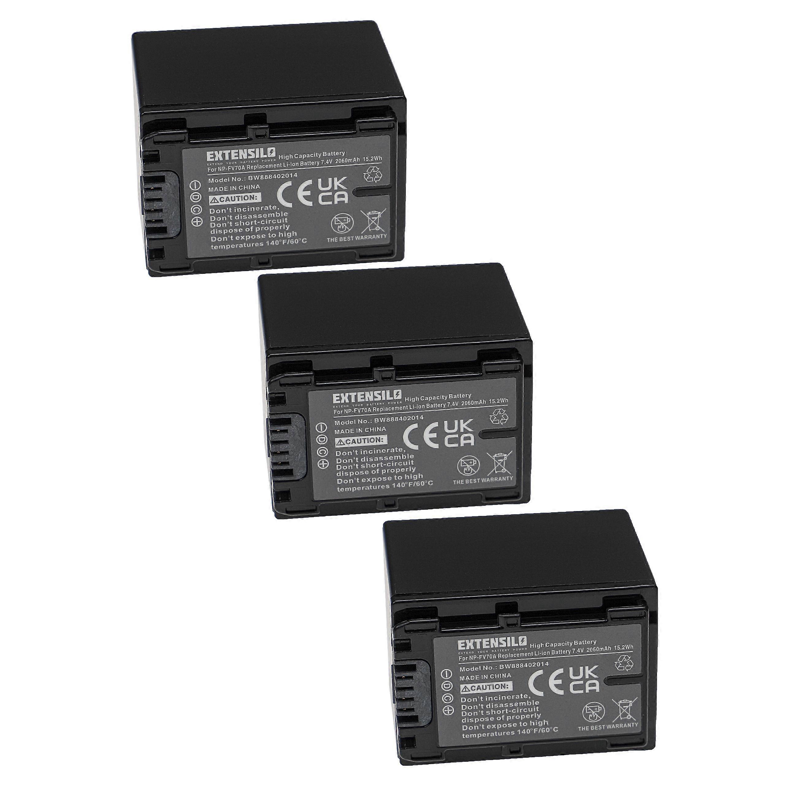 EXTENSILO 3x Akku kompatibel mit Sony HDR-CX360VE, HDR-CX505VE, HDR-CX410VE, HDR-CX520E, HDR-CX450, HDR-CX500E Kamera (2060 mAh, 7,4 V, Li-Ion)