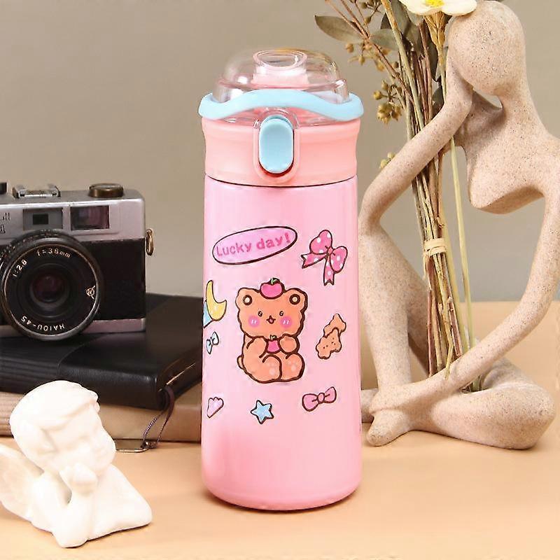 New 304 Stainless Steel Vacuum Flask Large-capacity Student Portable Bouncing Cup Portable Lid Cartoon Cute Straw Cup.