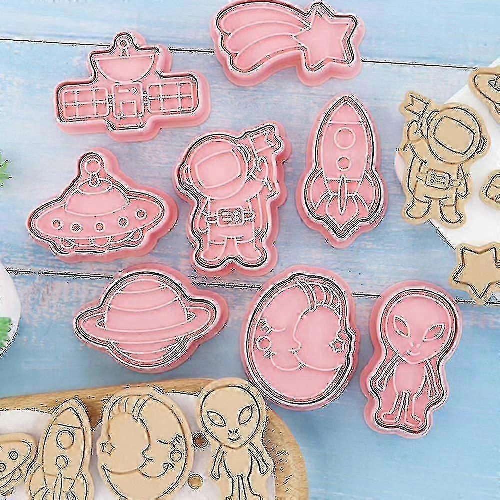 8pcs Space Astronaut Cookie Stencil 3d Biscuits Stencil Plastic Baking Stencil