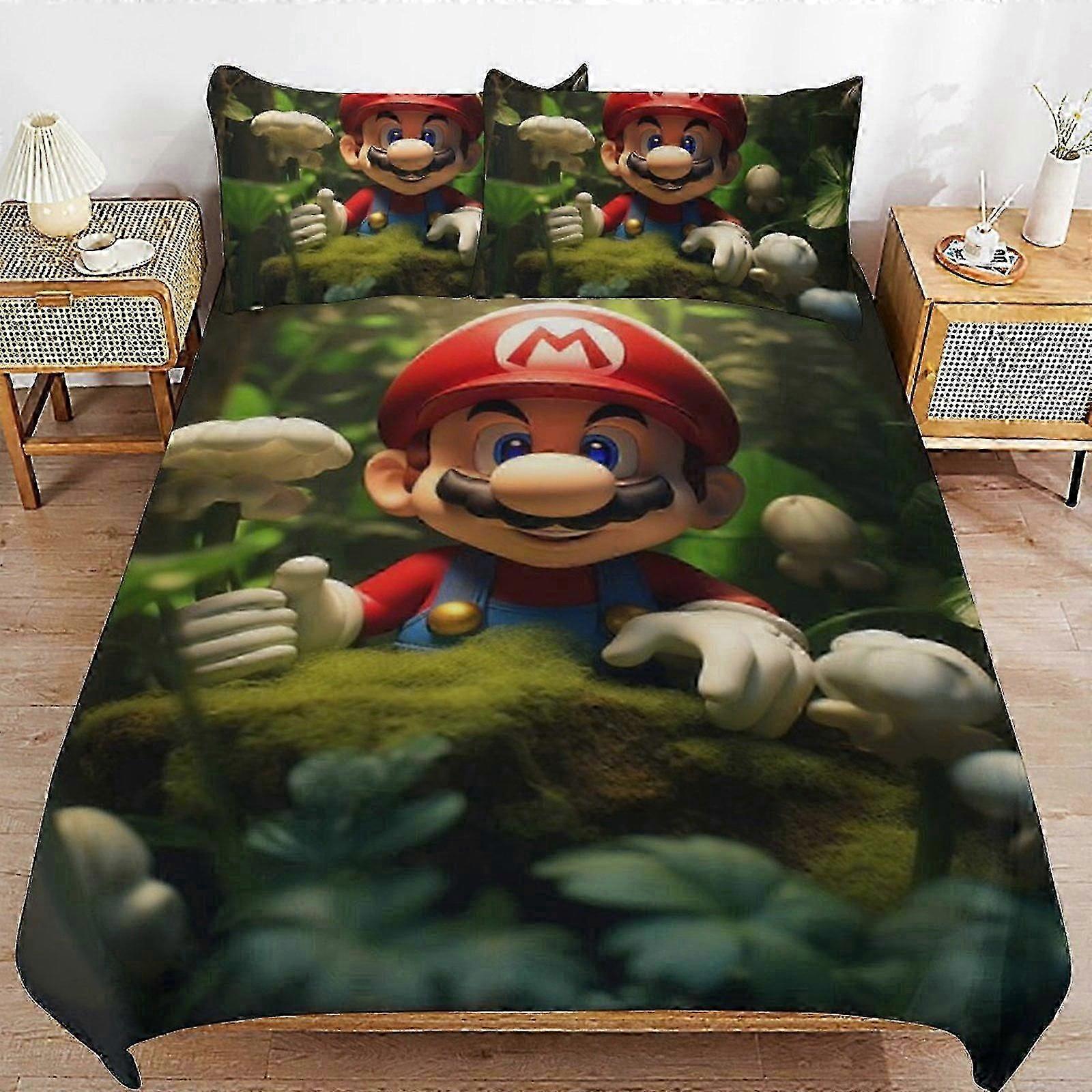 o2252 Lençóis Super MarioConjunto de Edredom de 3 Peças, Conjunto de Capa de Edredom de Microfibra Macia com Fecho de Zíper, (1 Capa de Edredom e 2 Fronhas) Lençóis