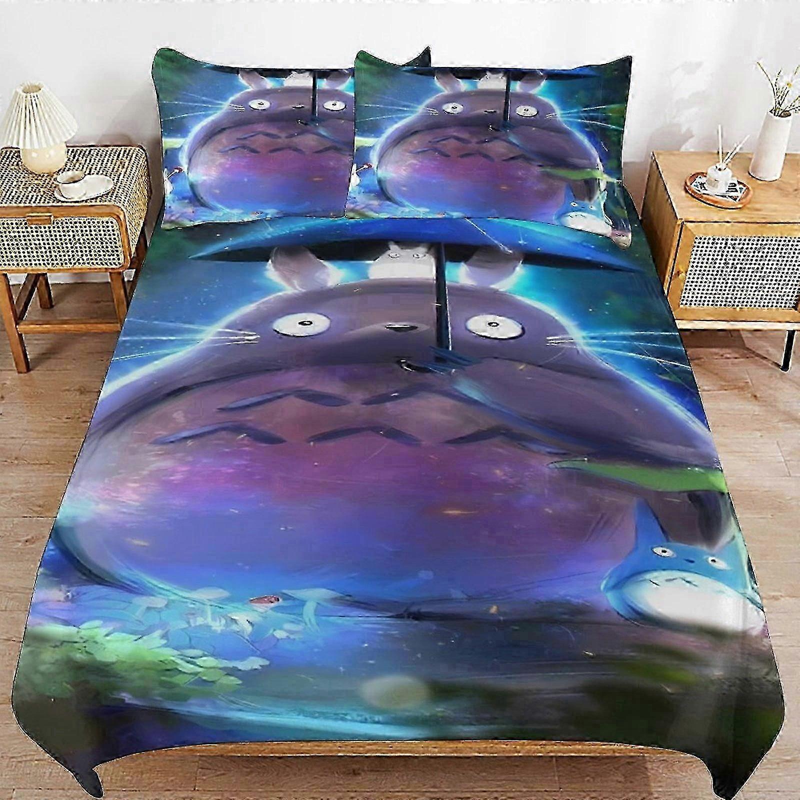lençóis n45 My Neighbor Totoro Capa de edredom de cama Microfibra Se3D impresso leve3 peças Comforter Se, (1 capa de edredom e 2 fronhas)