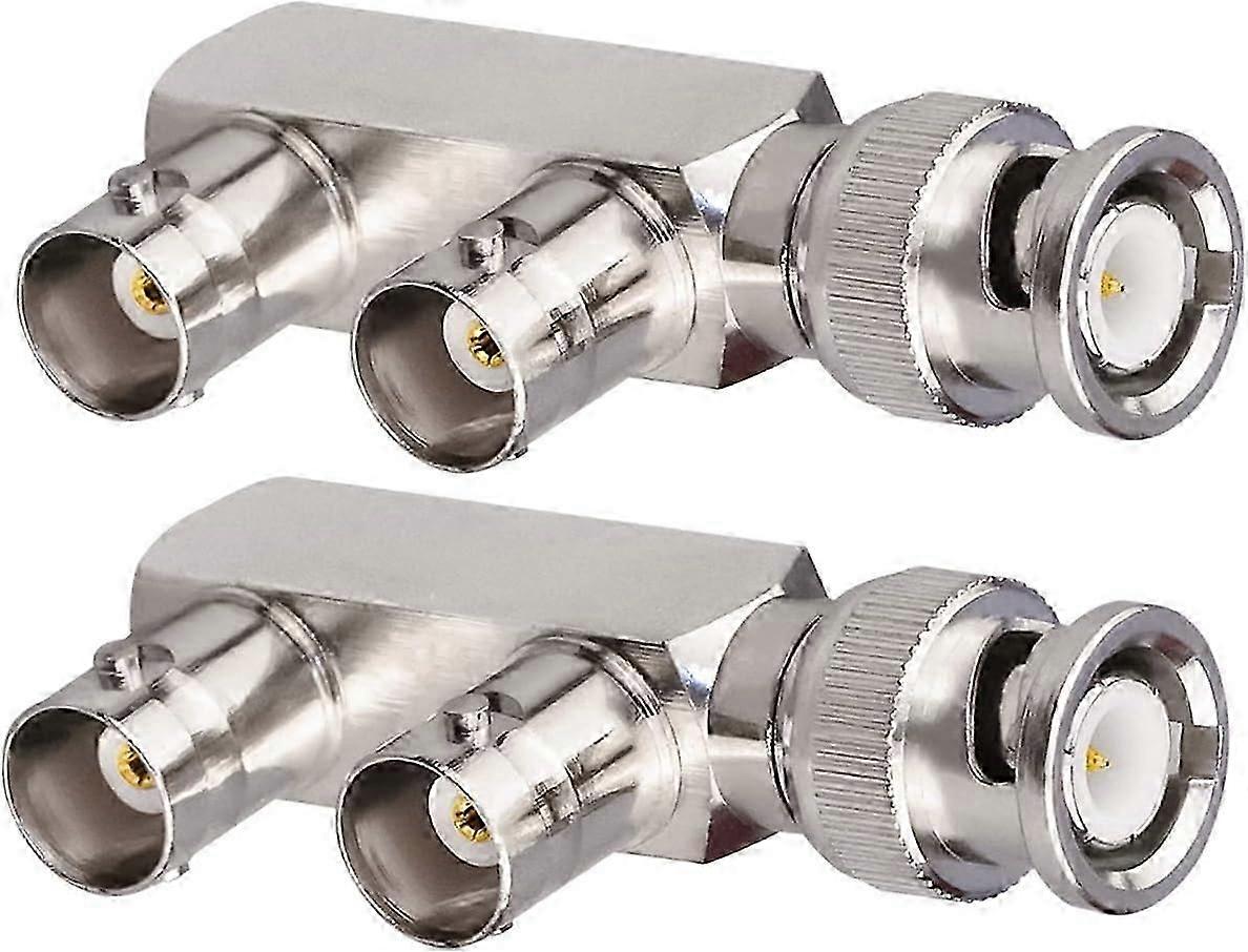 2 Pack BNC Male Plug to 2 BNC Female Socket F Shape 3 Way Coaxial Connector Adapter BNC Splitter