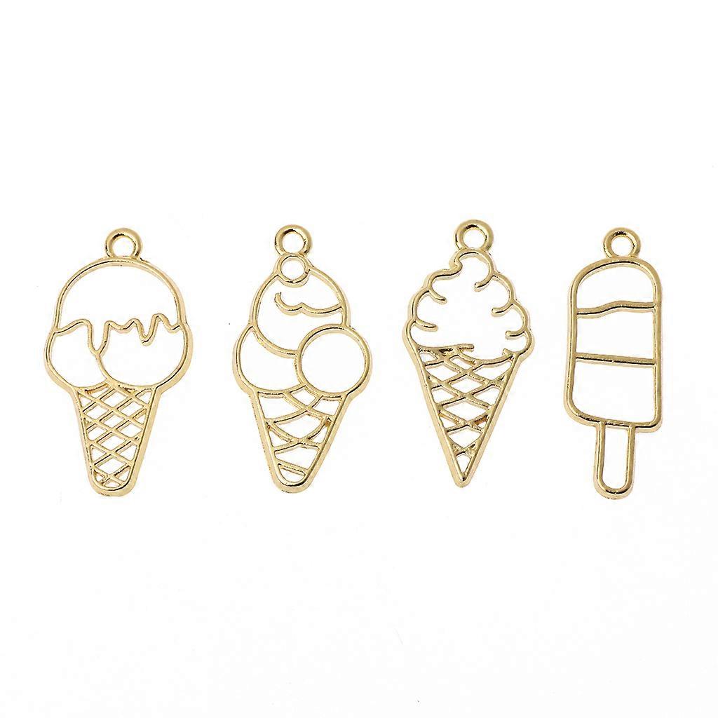 4 Pcs Sweet Ice-Cream Food Blank Metal Frame Bezel Setting UV Resin Frame with Loop for DIY Bracelet Jewelry Making Gold