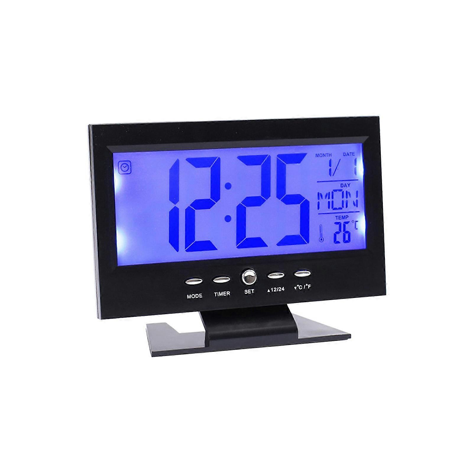 Hot Selling Large Screen Electronic Alarm Clock Intelligent Voice Control Night Light Date Alarm Clock PUW0674