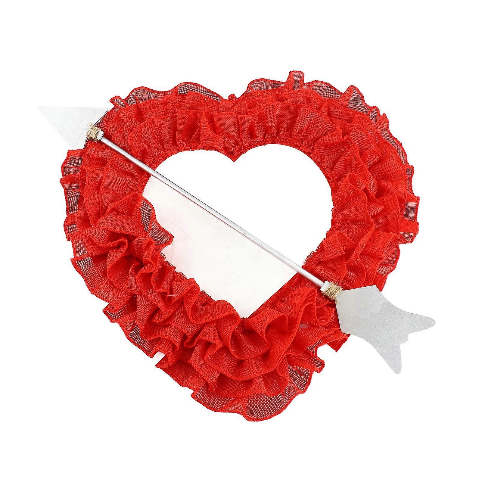 Heart Shaped Wreath Ruffled Romantic Hanging Wreath with Arrow Through The Heart for Front Door Proposal Wedding Decor