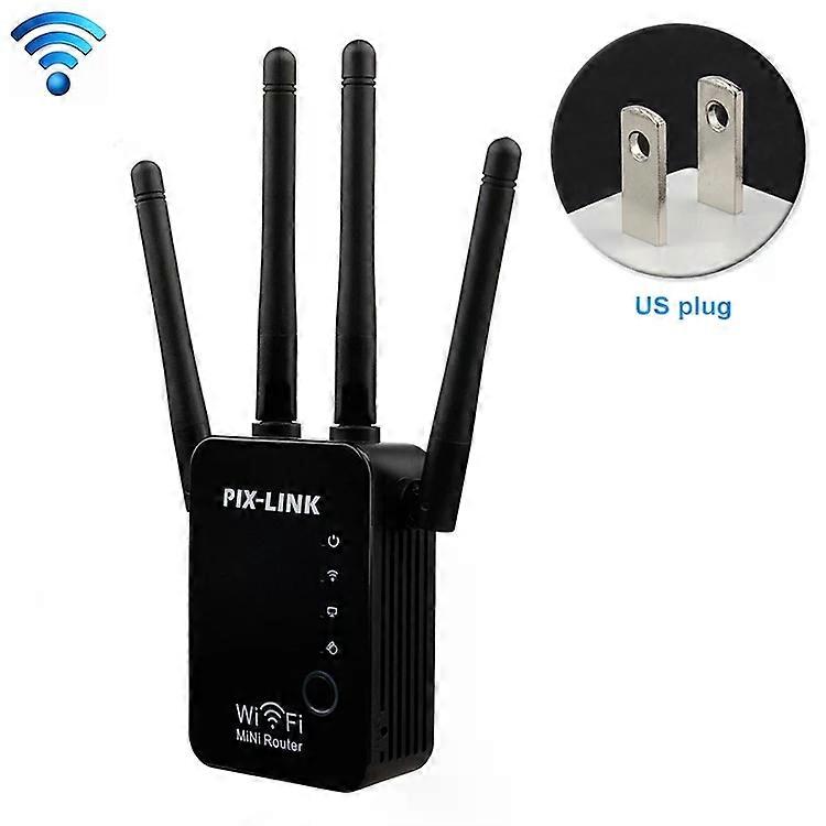 Wireless WiFi Router Repeater-4 Antennas,US Plug,Black-Black