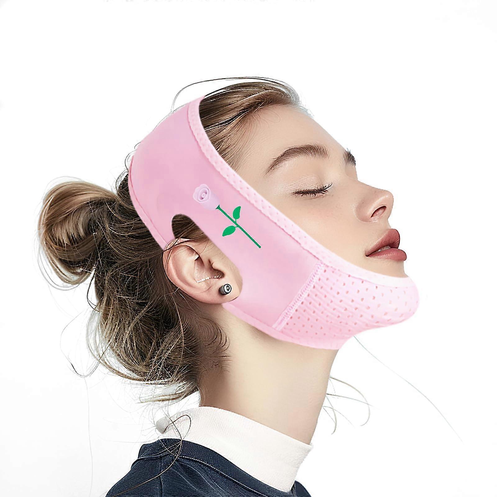 Chin Strap for Sleeping Rose Flower V Line Lifting Mask Reusable Face Strap Pink Jaw Exerciser