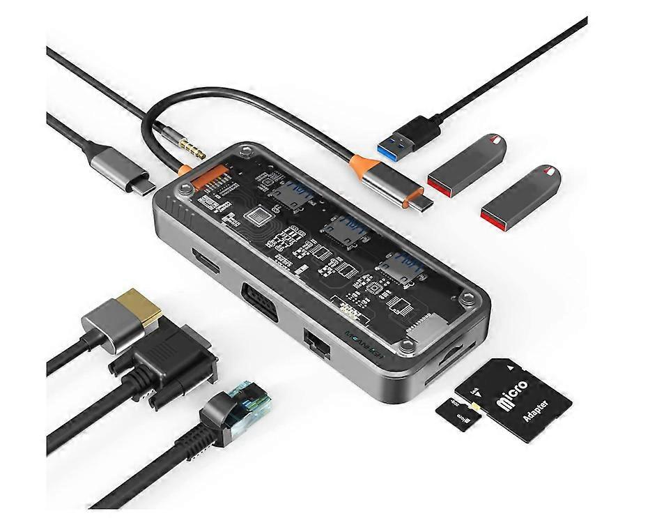 10 in 1 USB C Laptop Docking Station with HDMI 4K, VGA, 3 USB Port, PD 100W, SD/TF, 3.5mm Audio, Ethernet Multiport Adapter(Black)