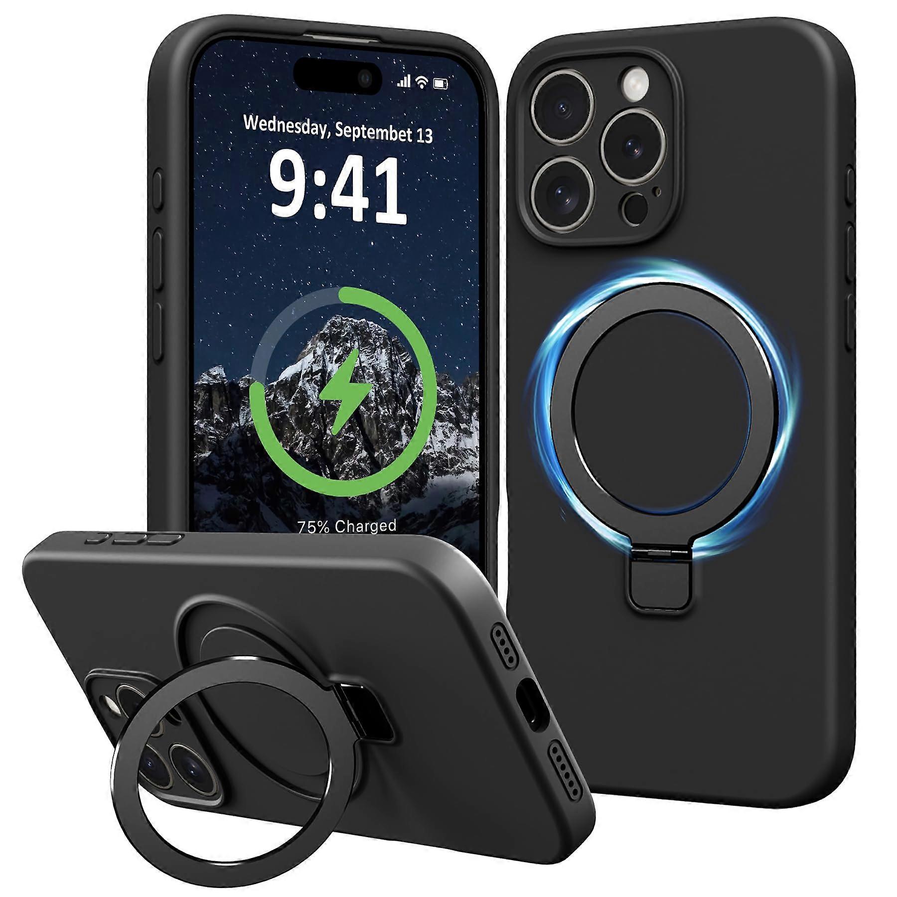 Compatible with iPhone 16 Pro Max Case Stand, Slim Liquid Silicone Phone Cases, Black