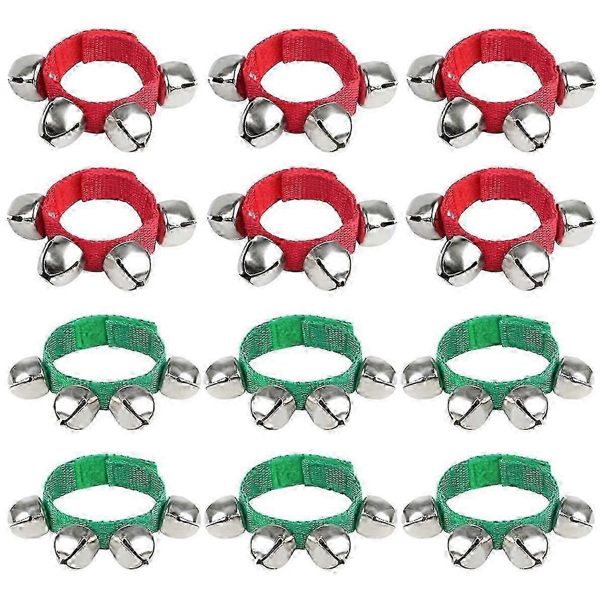 12 Pcs Wrist Band Bells Bracelets Jingle Bells Musical Ankle Bells Rhythm Instrument for Kids Christmas Party Favors-A Edition a
