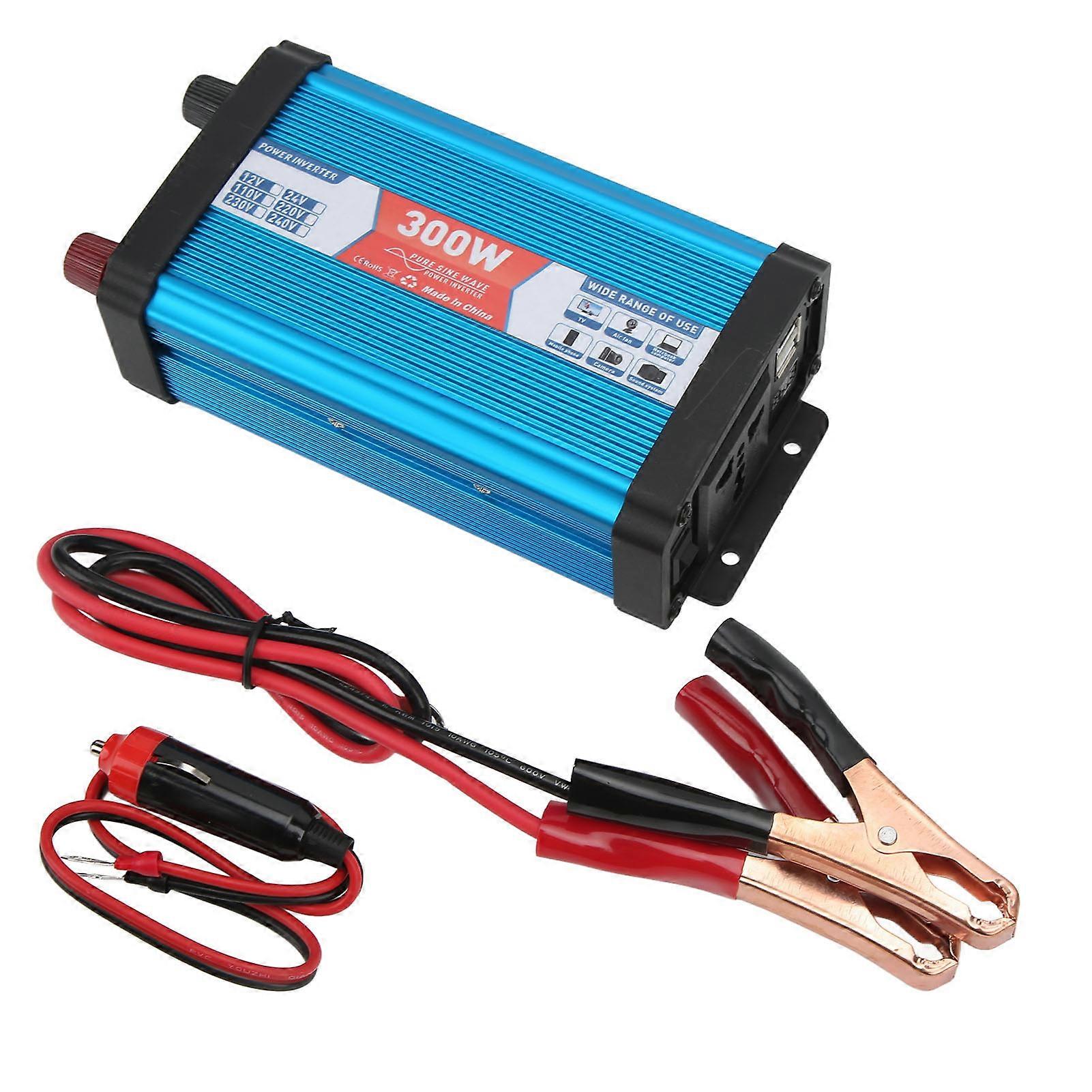 Car Power Inverter Pure Sine Wave 300W Continuous Dual USB with Digital Display for Home Boats Cabins Buses 12V to 110V 50±3Hz
