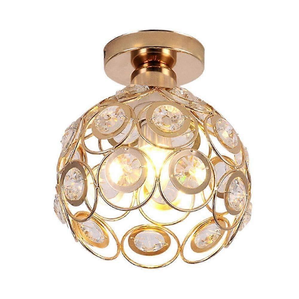 Semi Flush Mount Ceiling Light Golden Retro Creative Design with Crystal Decoration