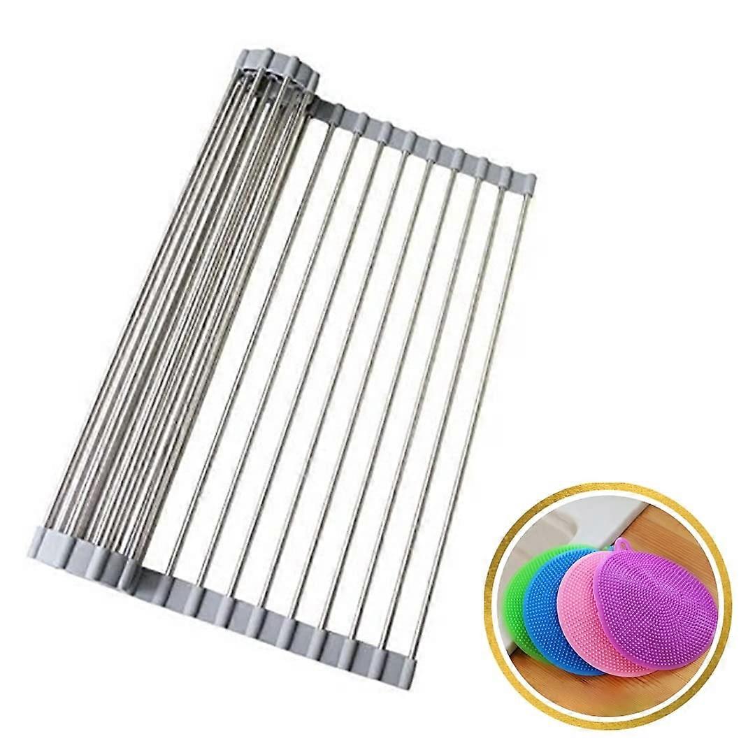 Drying Shelf With A Brush On The Sink Plate | Bag Drying Shelf | Free Brush Included | Heavy-Duty SS Roller Shelf