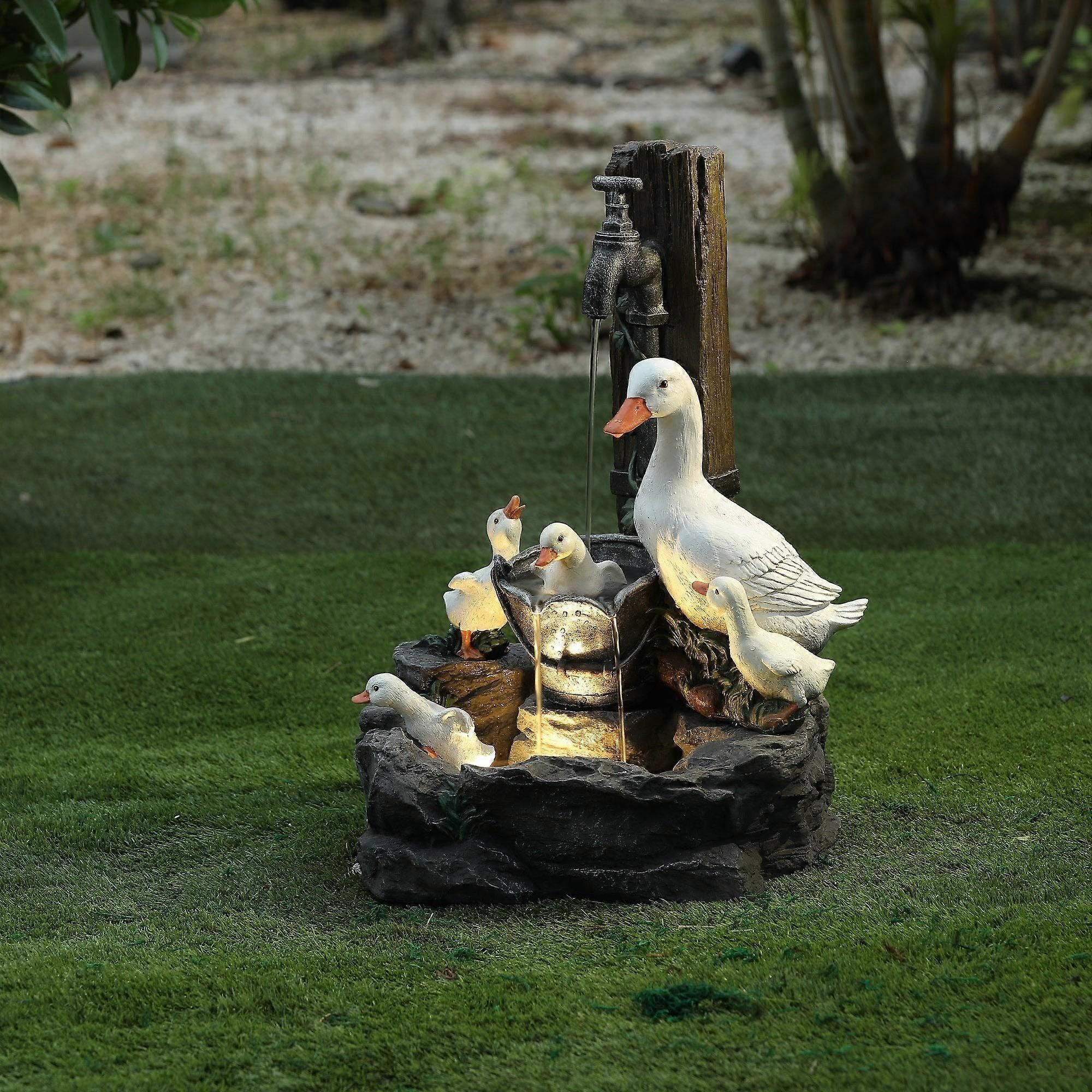 Resin duck family open air courtyard fountain colorful farmhouse fountain