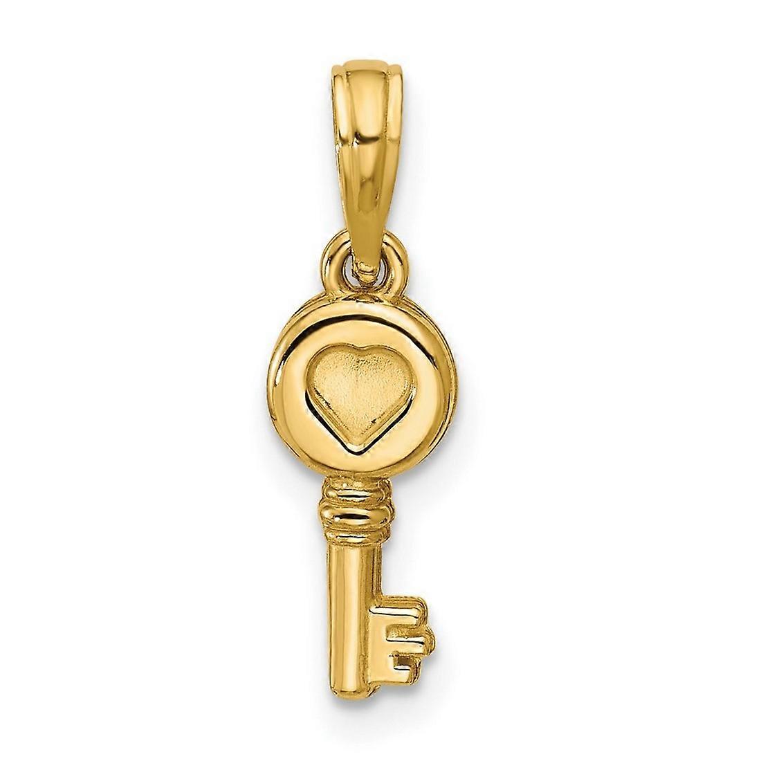 6mm 14k Solid Yellow Gold Polished Love Heart Key Pendant Necklace-Pendant for Women - 1.0 Grams