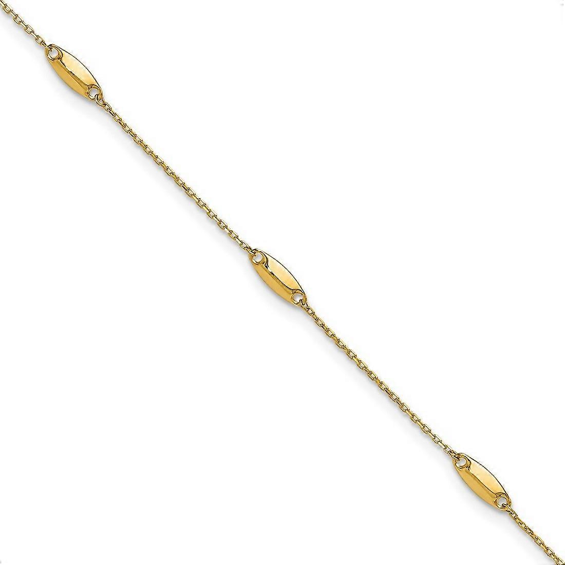0.65mm 14k Solid Yellow Gold Polished Bead Station Plus 1in Extension Anklet 9 Inch-Anklet for Women