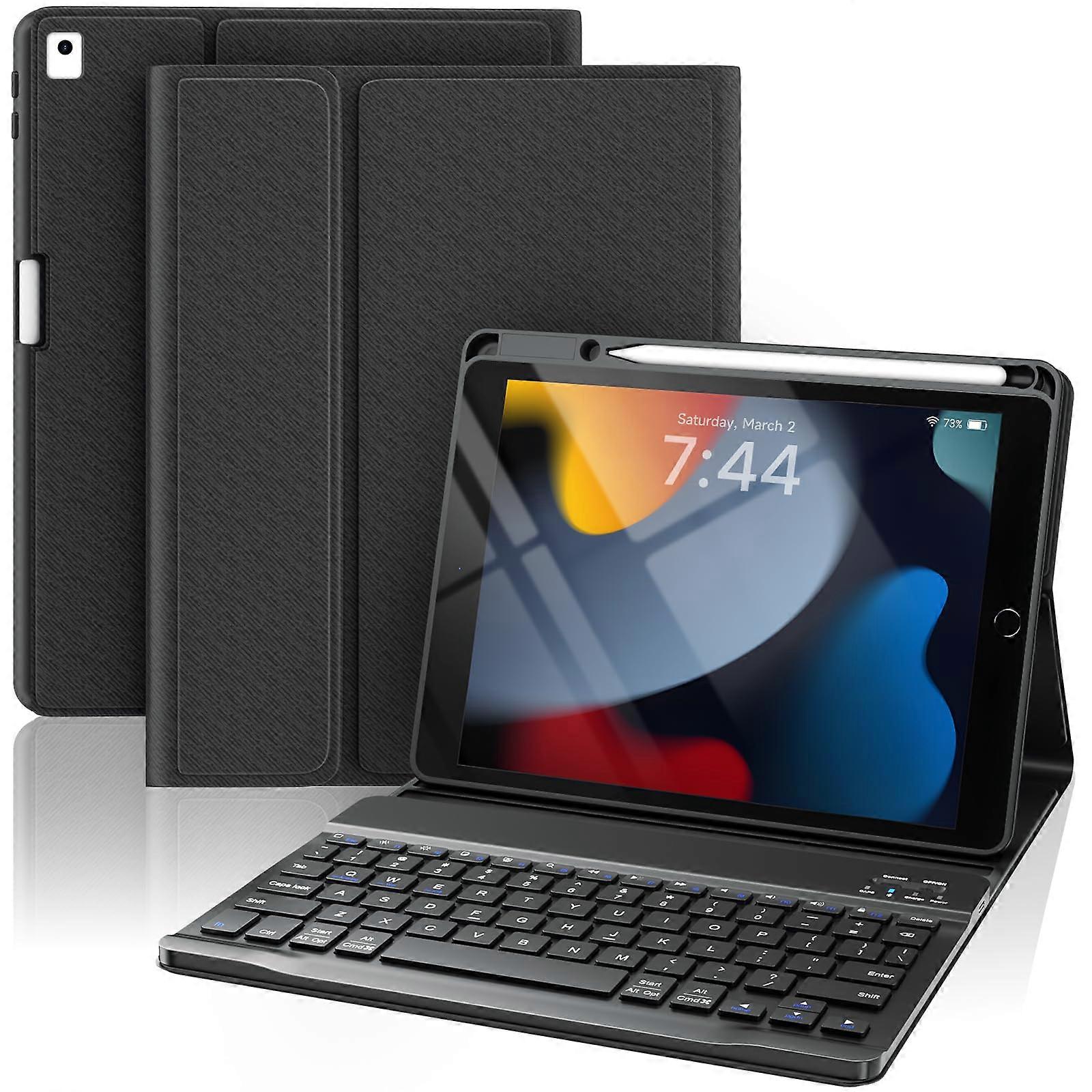 Keyboard Case for iPad 9th/8th/7th Gen 10.2 Inch, iPad Pro 10.5 Inch, iPad Air 3 with Removable Wireless Keyboard, Black
