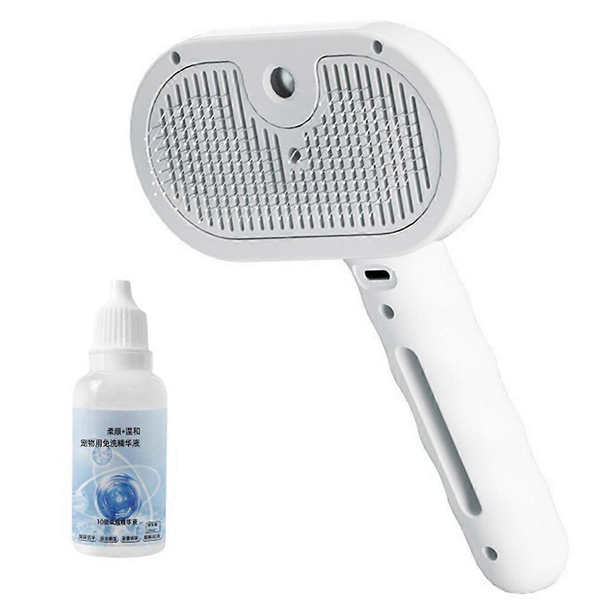 Steam Cat Brush Pet Grooming Comb Removing Loose Hair White
