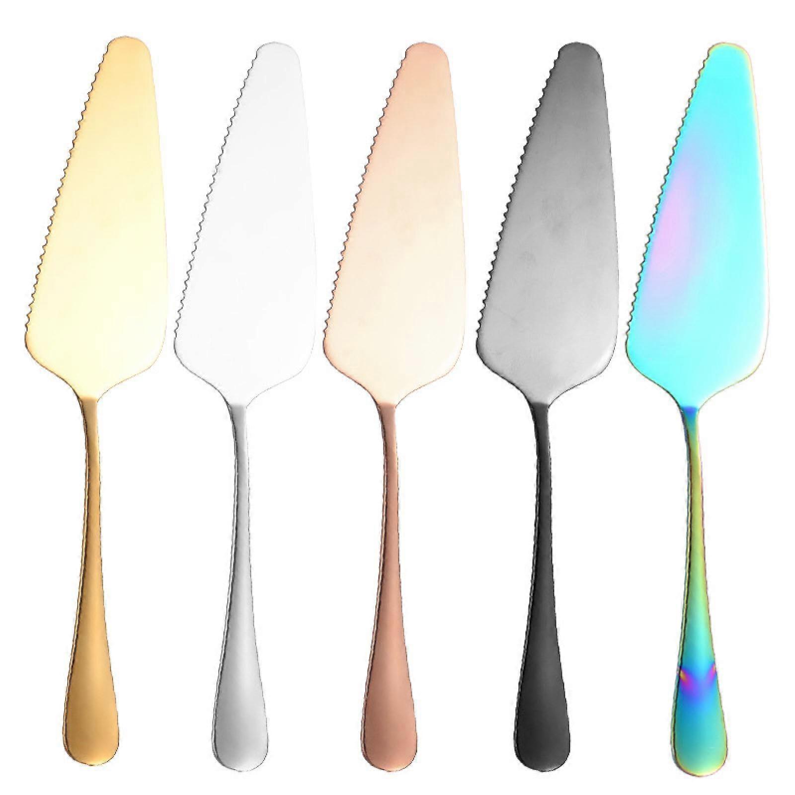 Stainless Steel Bread Knife and Cake Spatula Set - 2-Piece Toast Knife and Serving Knife with Sharp Pizza Cutter in Gold
