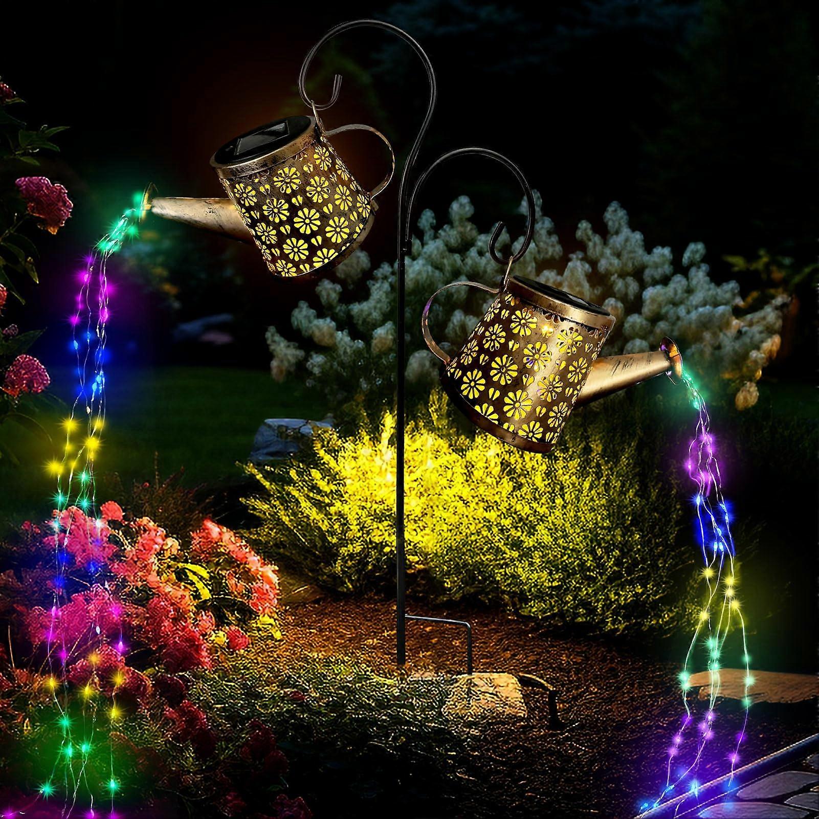 Solar Watering Can Lights Outdoor IP65 Waterproof Garden Decor with 8 Color Changing Modes for Landscape Lighting