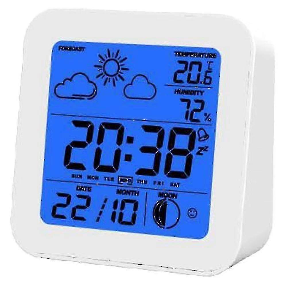 Indoor Temperature/Humidity Meter - Luminous Alarm Clock with Max/Min Recording (9.5x9.5cm, IPX3 Waterproof)_MM2