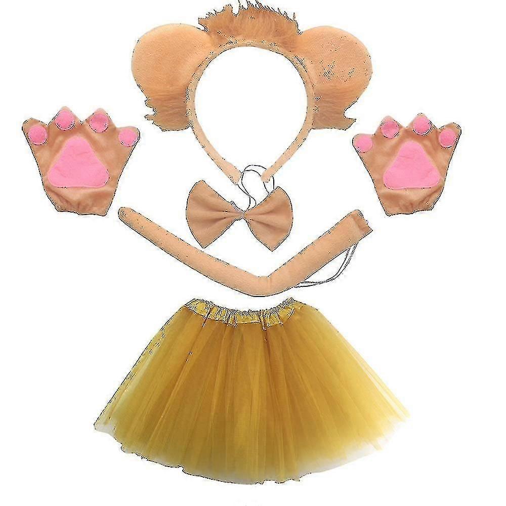 Barsinfi Prom performance props: three-piece lion ear set + gloves + golden gauze skirt-Costume Special Effects > Kids (unisex)