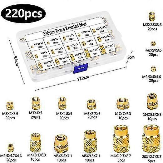 220Pcs M2-M6 Press Nut Brass Threaded Bushings Inner Thread