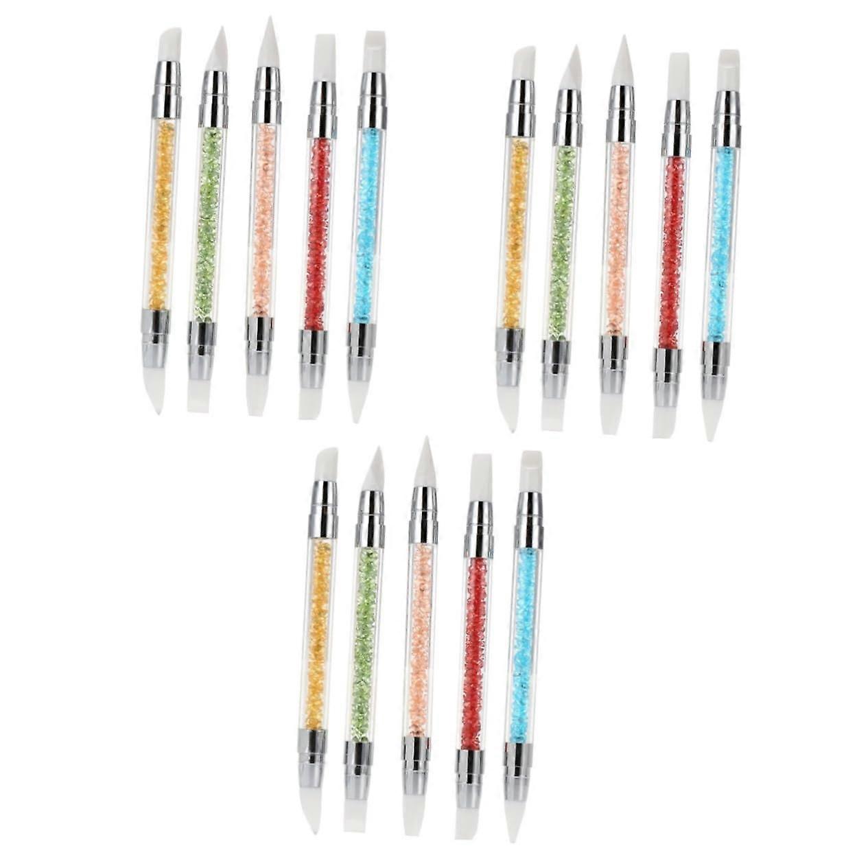 Nail Art Carving Pen Kit - 3 Sets of 5 Silicone Head Sculpting Pens in Random Colors for Easy Handling and Precision Design