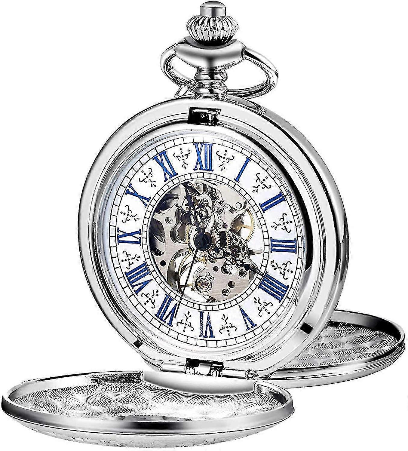 Pocket Watch With Chain, Mens Analogue Manual Winding, Double Hinge, Antique