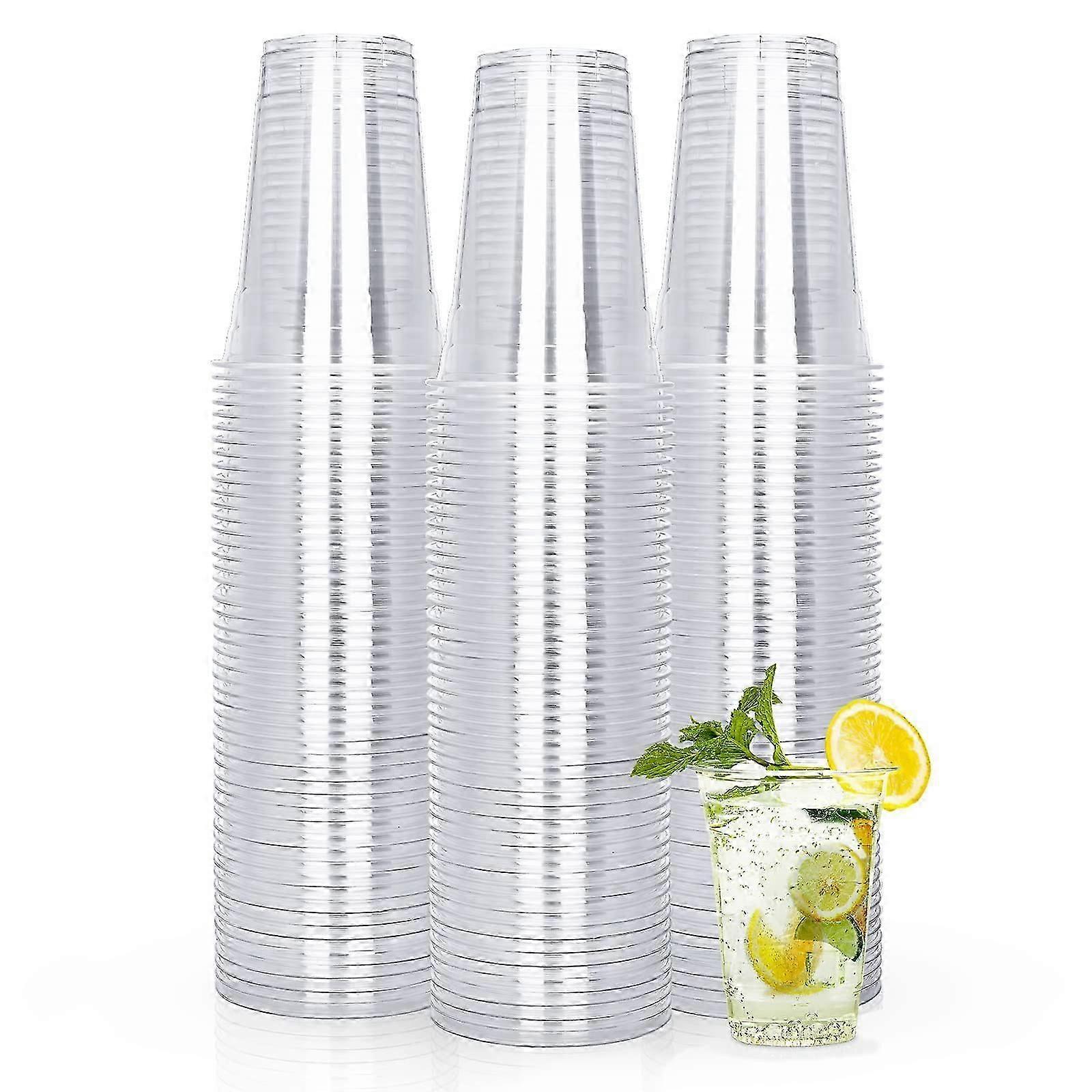 150 Clear Disposable Plastic Coffee Cups for Tea 12oz