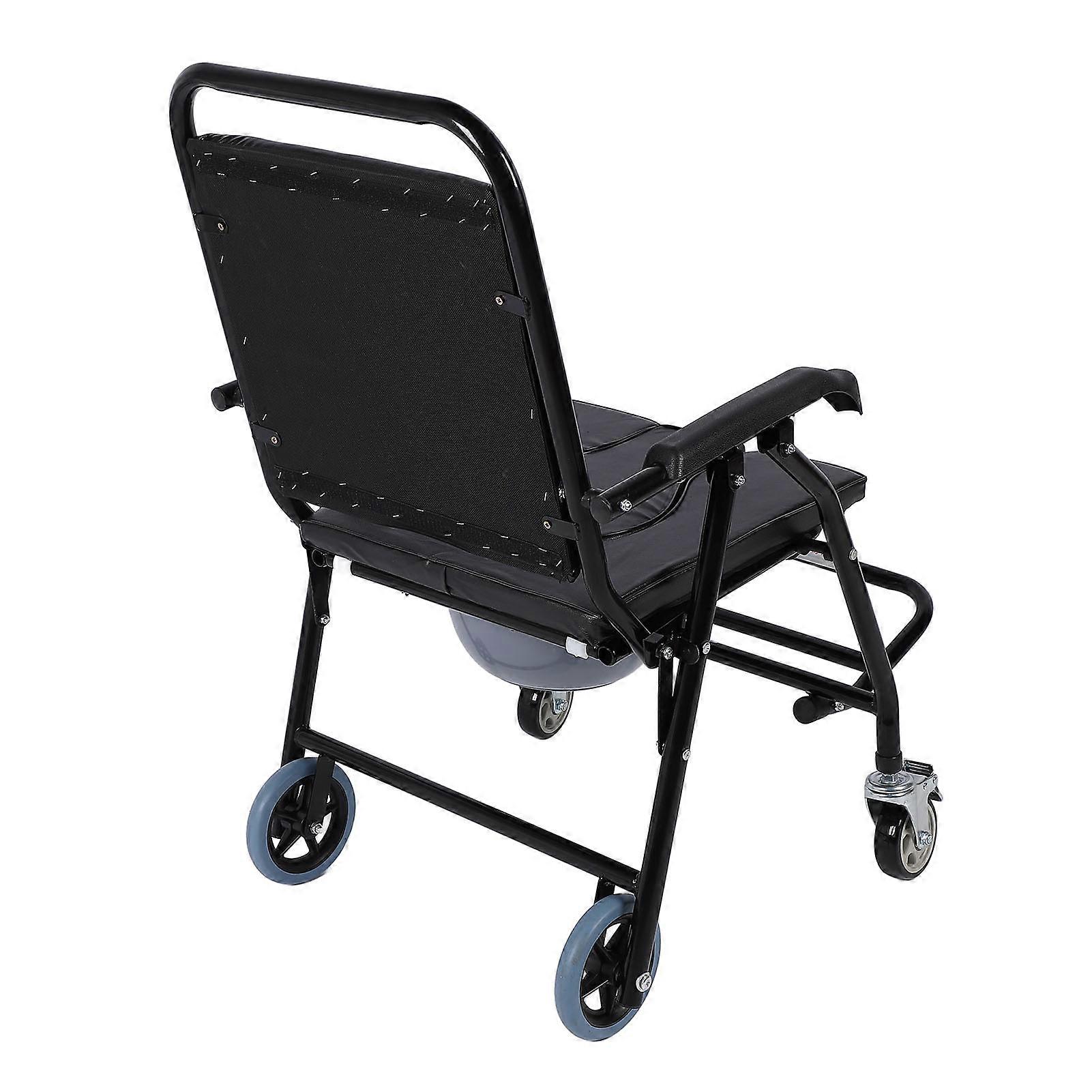 כסא סיר נייד עם גלגלים מתקפל בעל יכולת נשיאת עומס גבוהה כיסא גלגלים אסלה מעובה לבית 