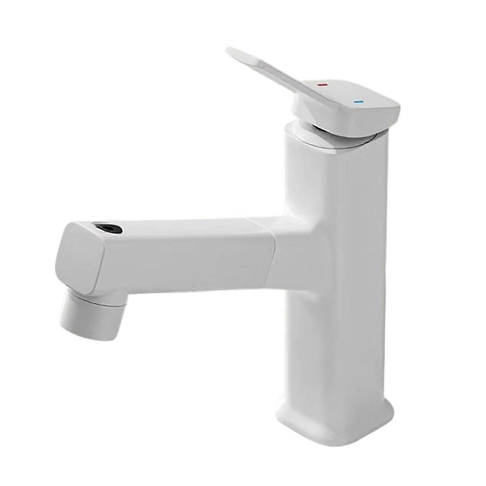 Brass Basin Mixer Tap Single Handle Hot and Cold Water Mixer Tap Modern Pulls out Bathroom Faucet Easy to Install White