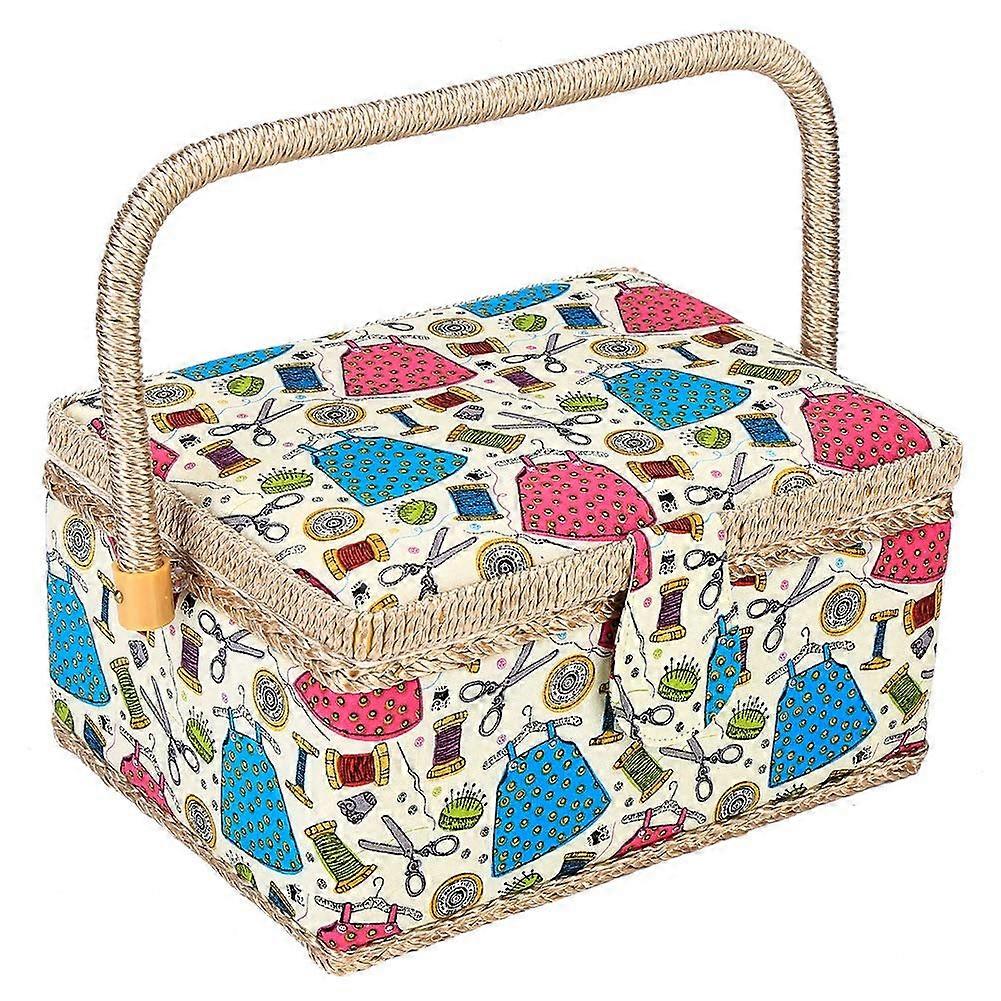 3-Color Sewing Tool Organizer Basket with Polyester-Wood Double-Layer Design, Comfortable Grip for DIY Craft Projects, Green