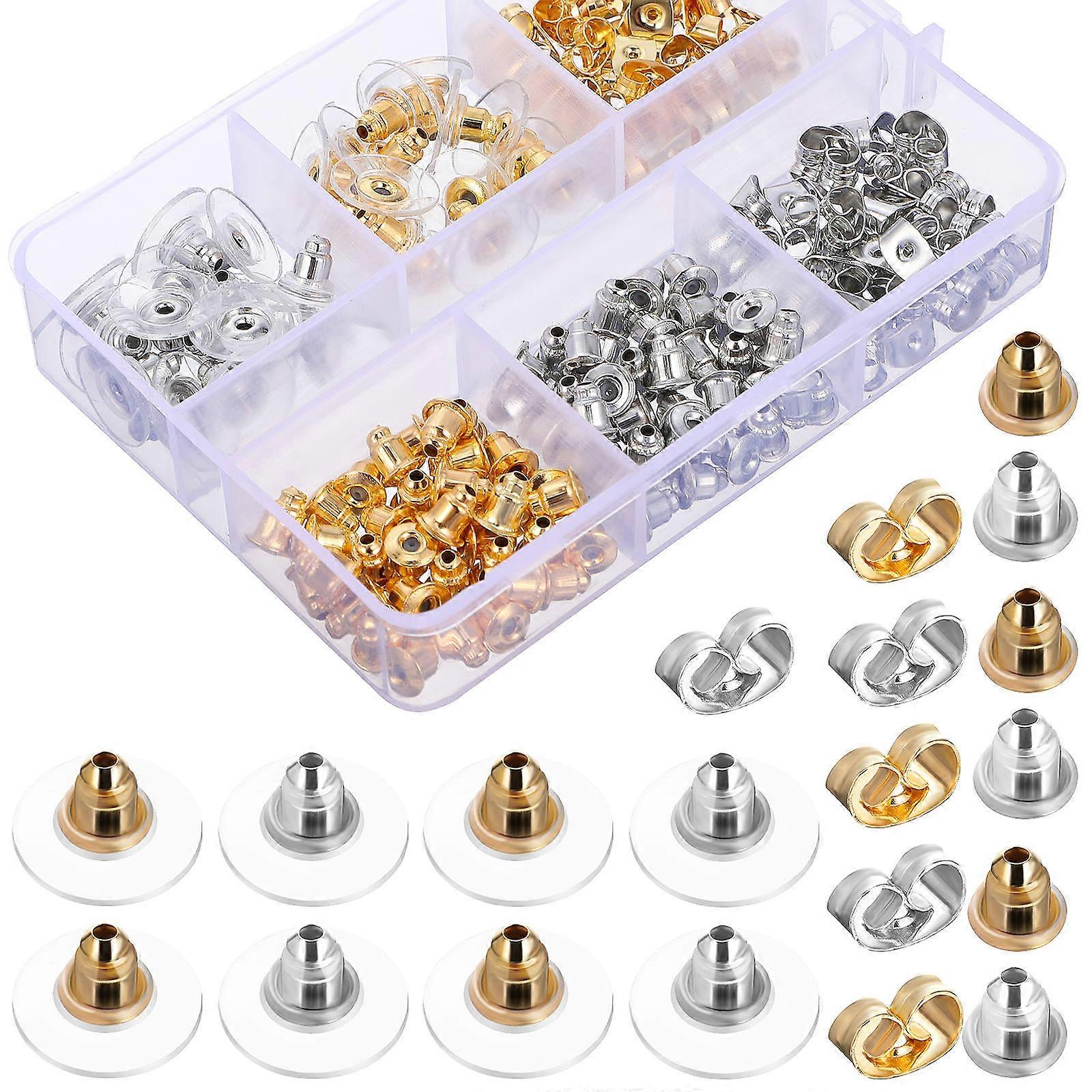 Clear Rubber Earring Backs with Metal Support – 170 pcs Locking Stoppers for Studs, Comfortable Material, Includes Storage Box for Everyday & Travel