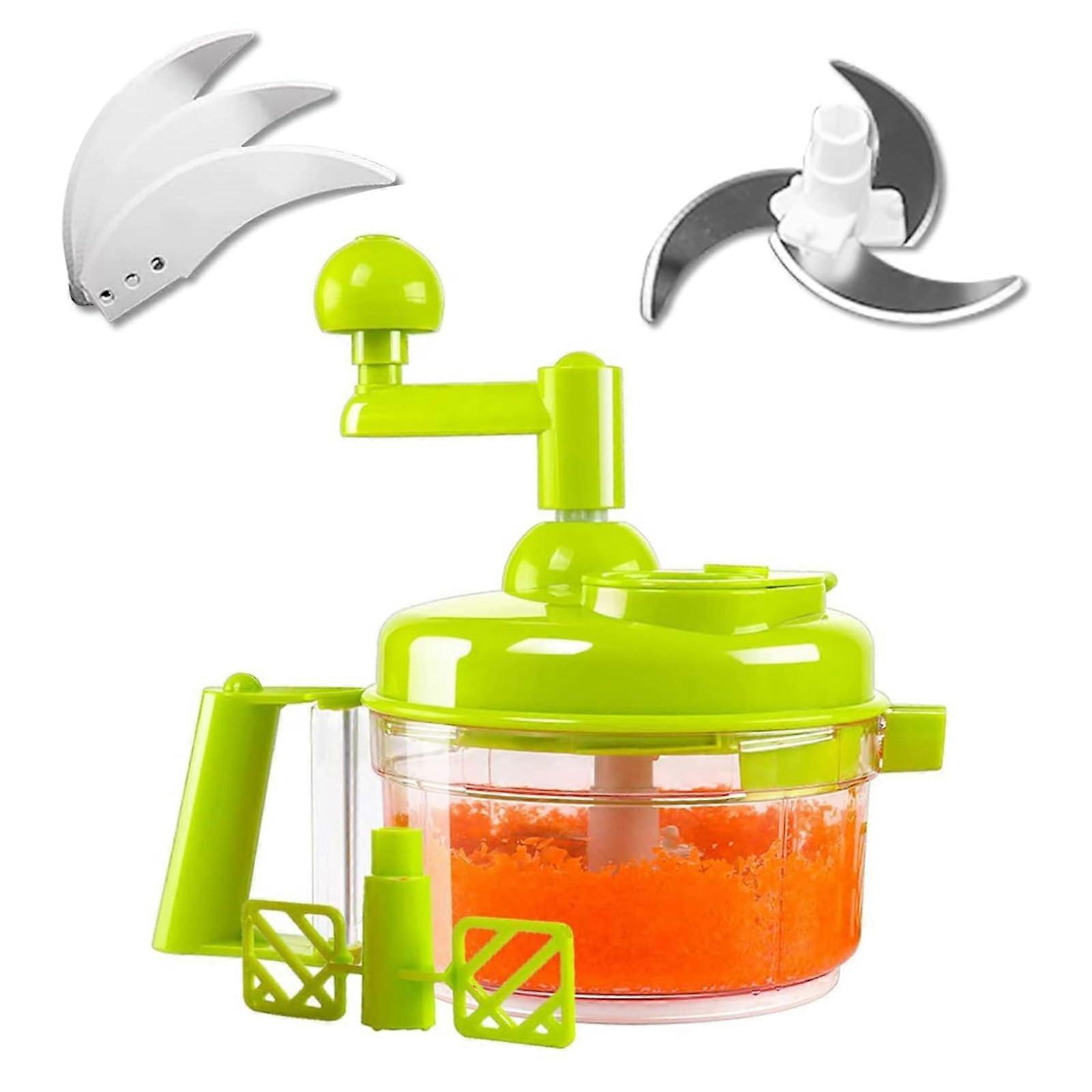 1200 ml Manual Food Chopper Vegetable Chopper with Handle and Cover Suitable for Onions, Garlic, Peppers, Carrots, Ginger, Fruit (Green)