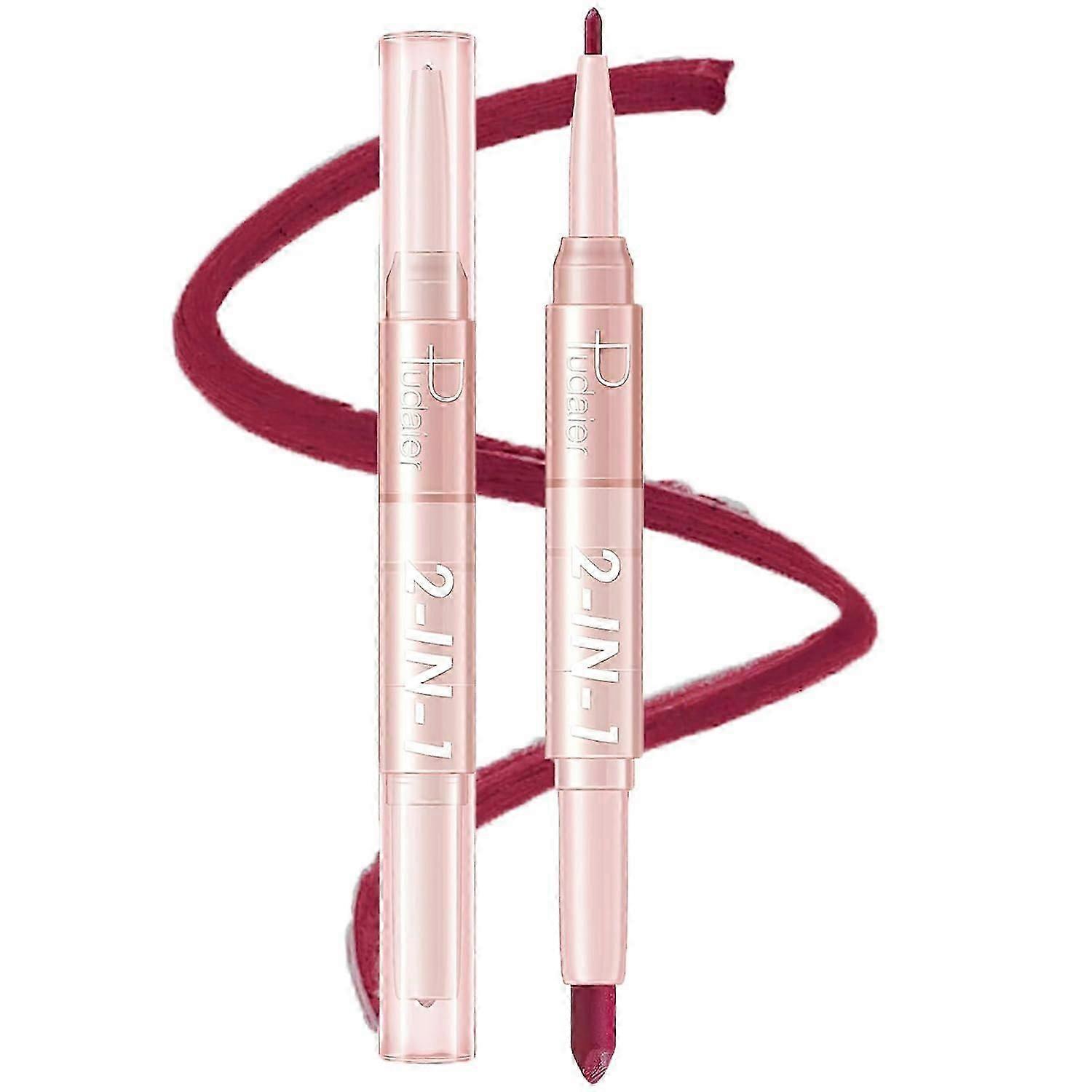 Lip Liner and Lipstick Makeup Set, 2-in-1 Double Head Lipstick, Lip Tint Stain Long Lasting Waterproof Non Stick Cup for Women