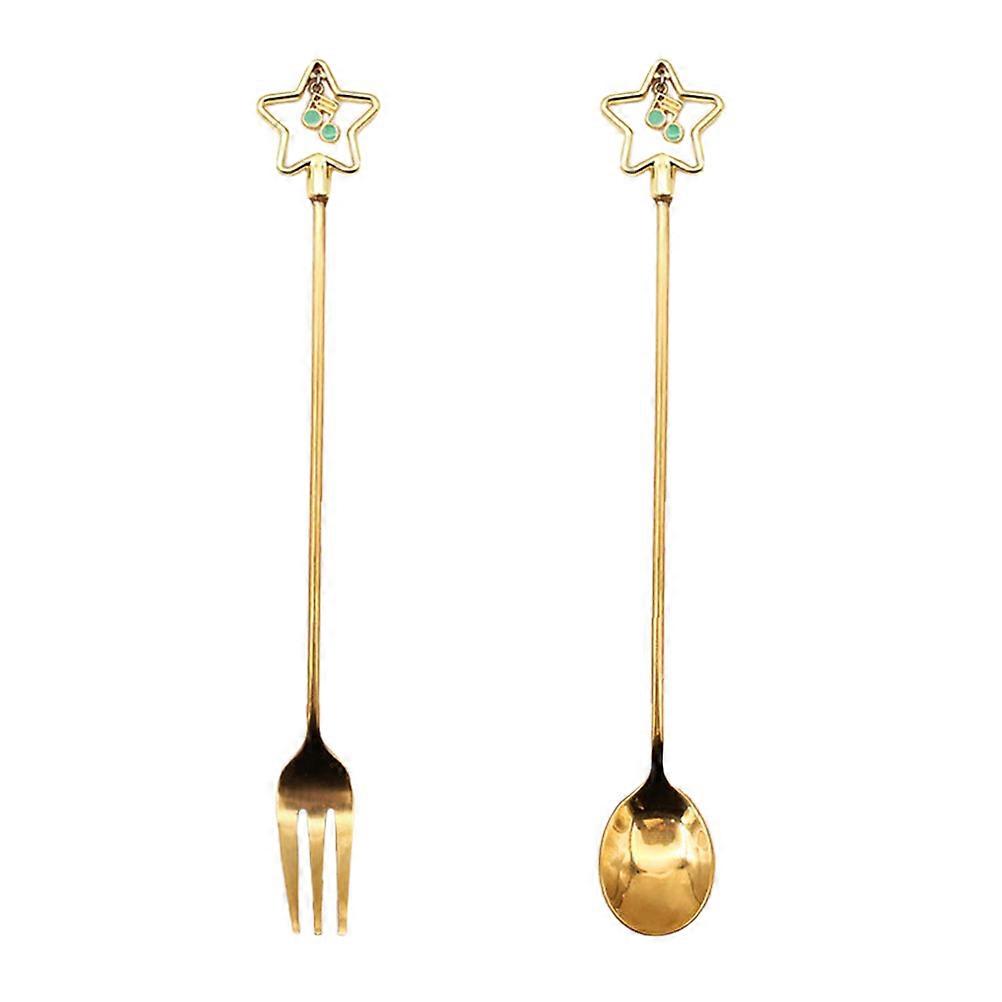 Japanese Coffee Whisking Spoons Star Shaped Decorative Use for Coffee Time Golden 2Pcs