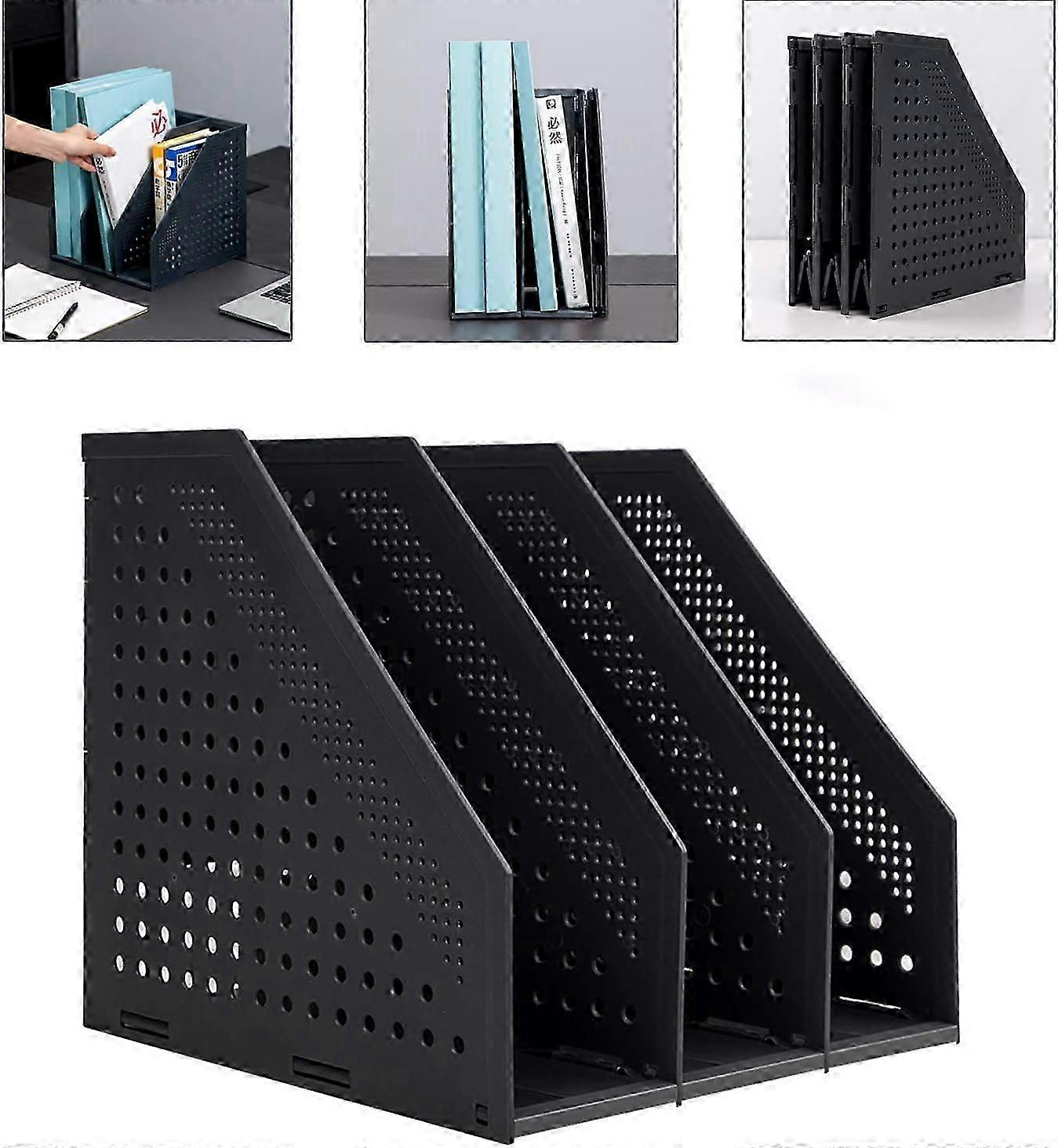 Collapsible Magazine File Holder - 3 Vertical Compartments for Office Organization