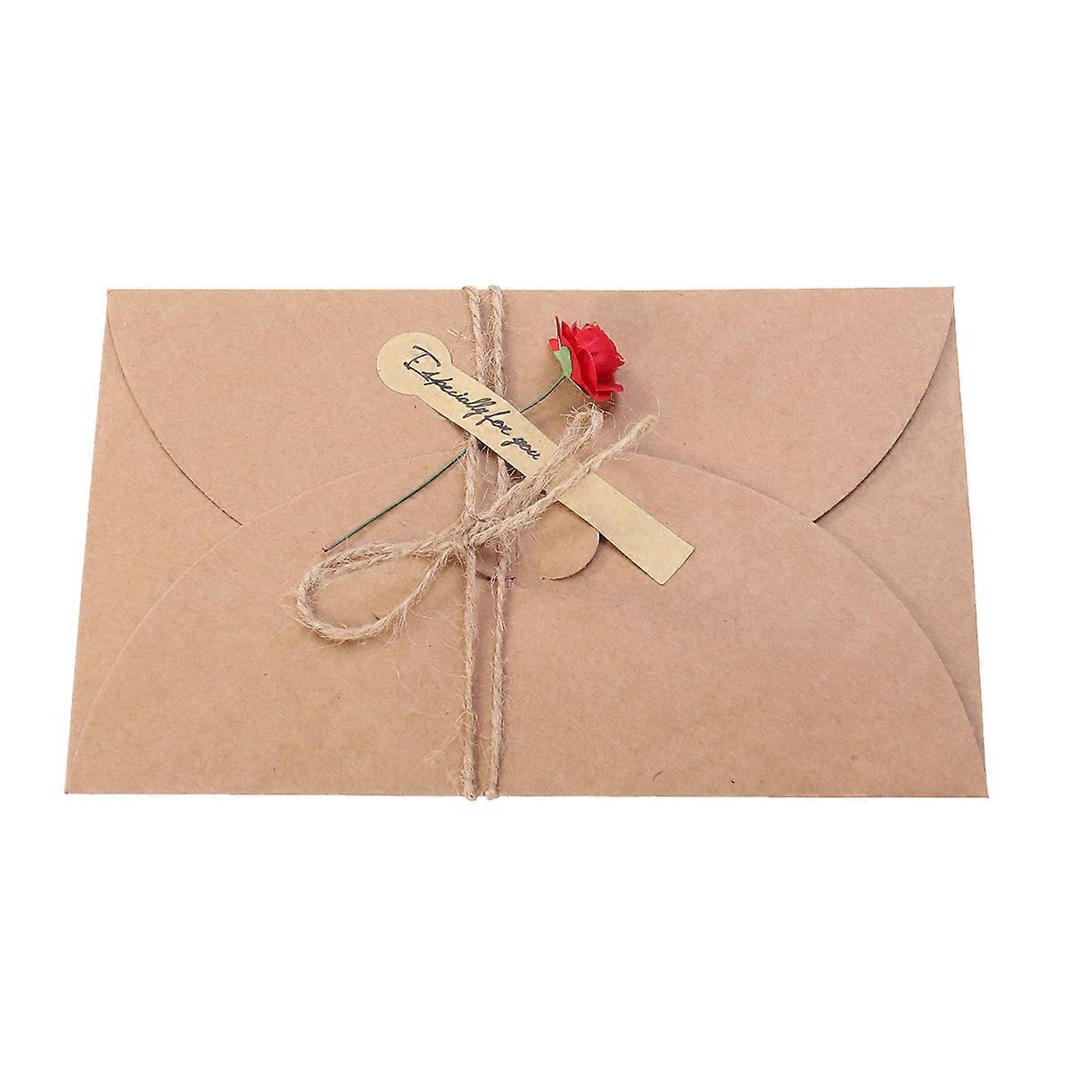Greeting Cards Dried Flower Creative Blessing Card Red Rose For Birthday Party Wedding Kraft Style 1Pack