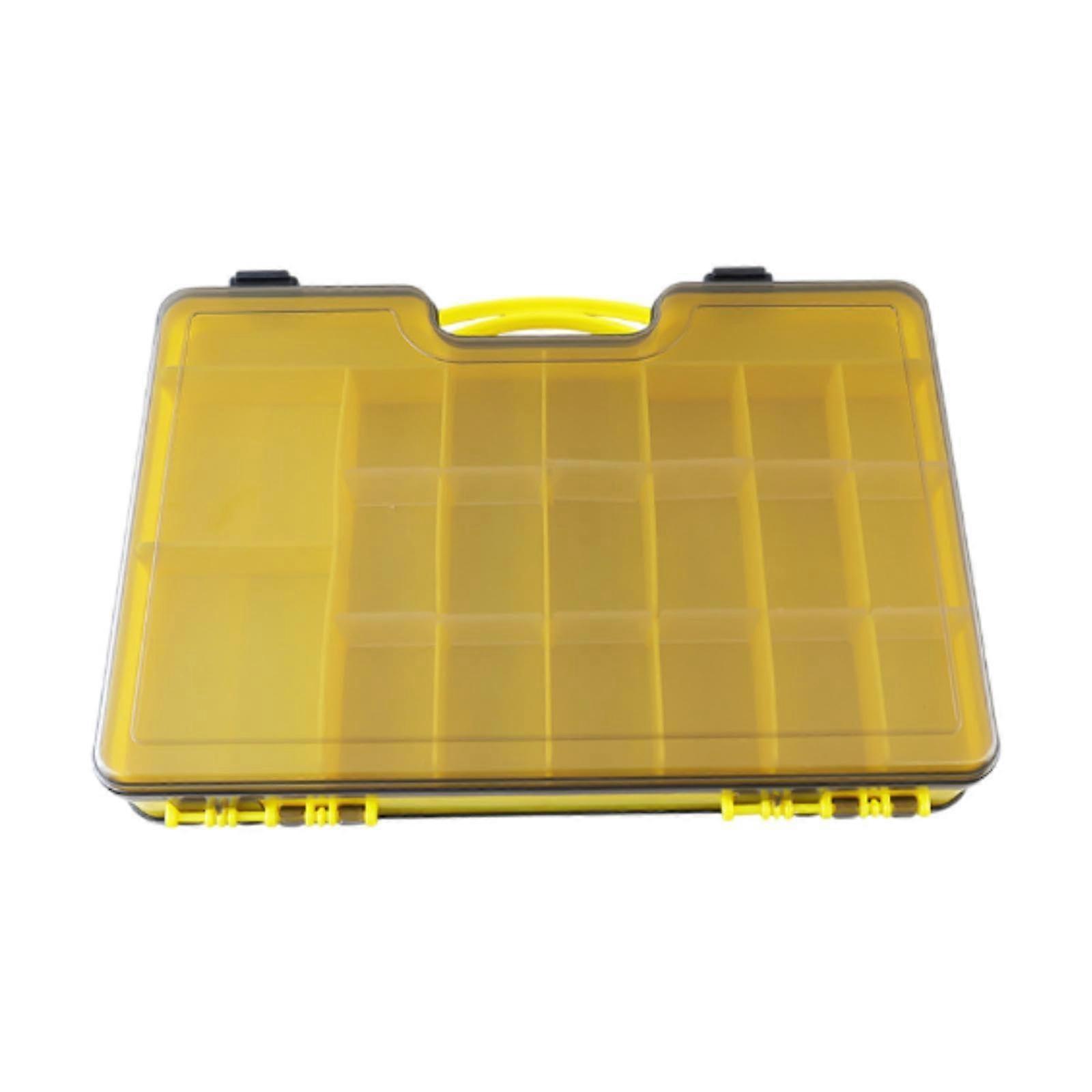 Fischerei Tackle Box with Removable Dividers, Portable Thickened Fishing Storage Box, 44 Grid Double-Sided Organizer, Yellow