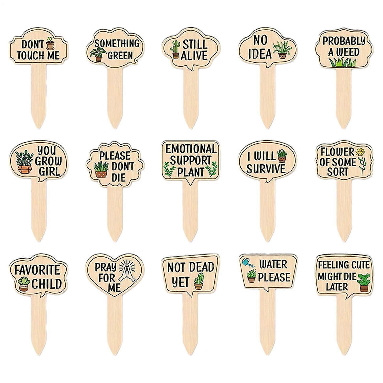 Garden markers 15pc waterproof wooden sticks with funny sayings