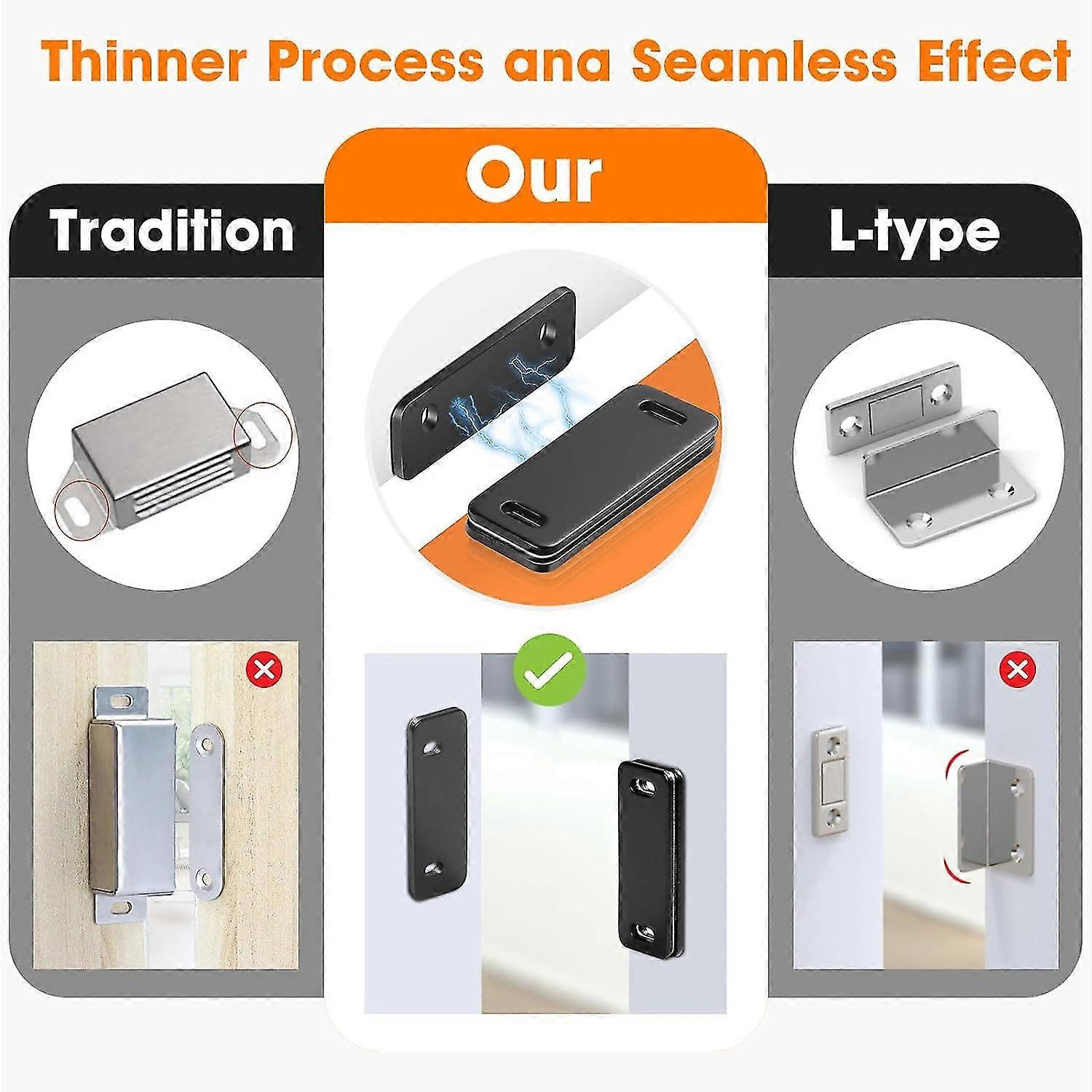 Magnetic Door Catch - Ultra Thin, 4 Pack, Black 8PCS