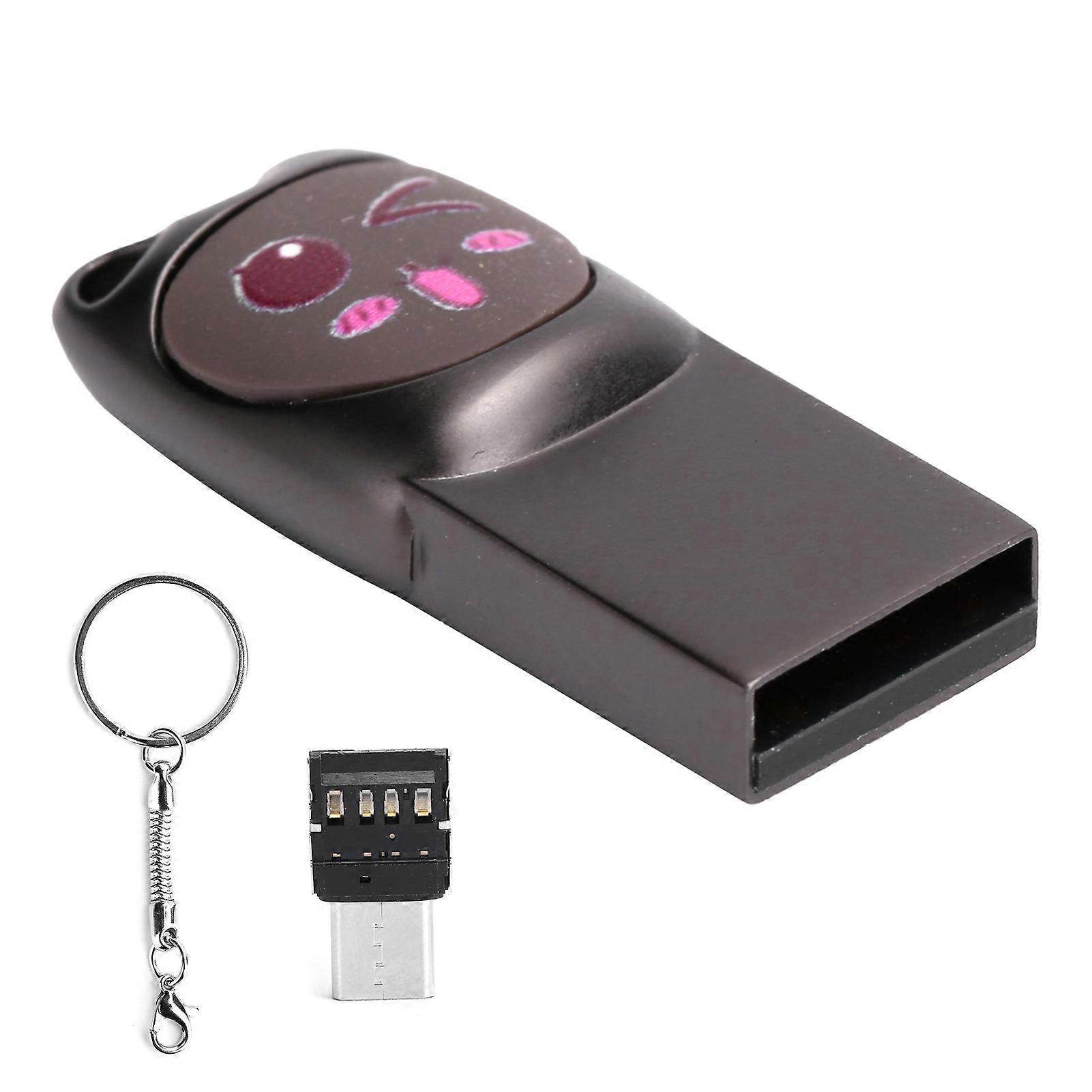 Zinc Alloy USB 2.0 Flash Drive with Type-C Adapter for Mobile Phone and Computer (Cute Gray Pattern, 16GB)