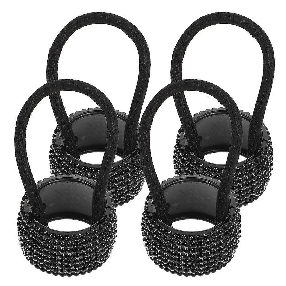 Accesorii pentru păr pentru femei Manșetă elastică coadă de cal Elasticitate ridicată Culoare neagră Formă rotundă pentru adolescenți 3.50X3.50X2.20CM 4Buc