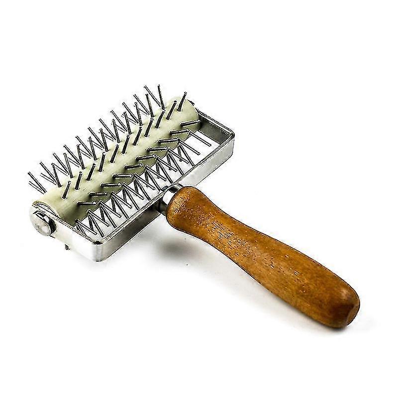 Stainless Steel Dough Roller Docker with Wooden Handle for Pizza, Cookies, Cakes, Pies, Pastries, and Bread