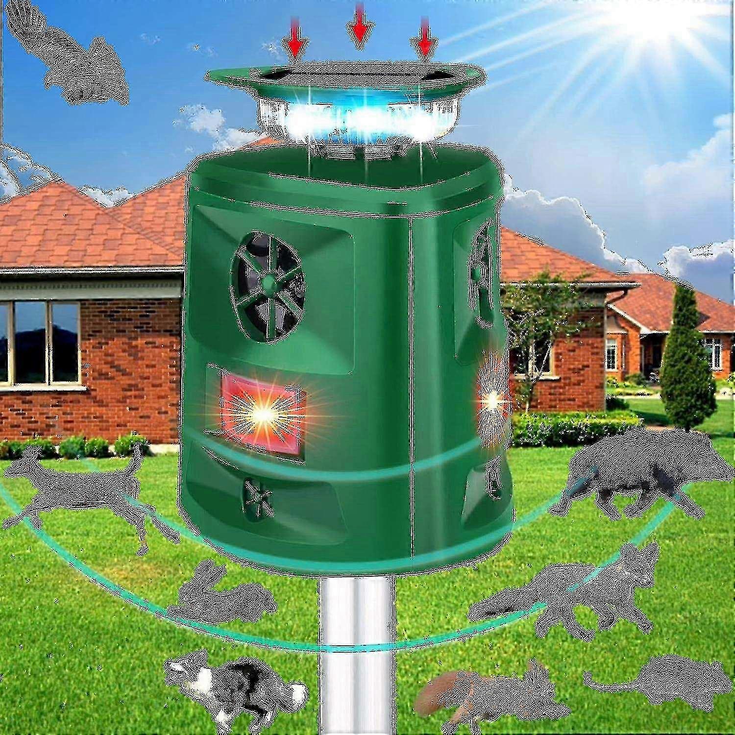 Outdoor Cat Repeller, 360 Degree Solar Ultrasonic Animal Repeller With Motion Sensor And Led Flash SZRH AC-
