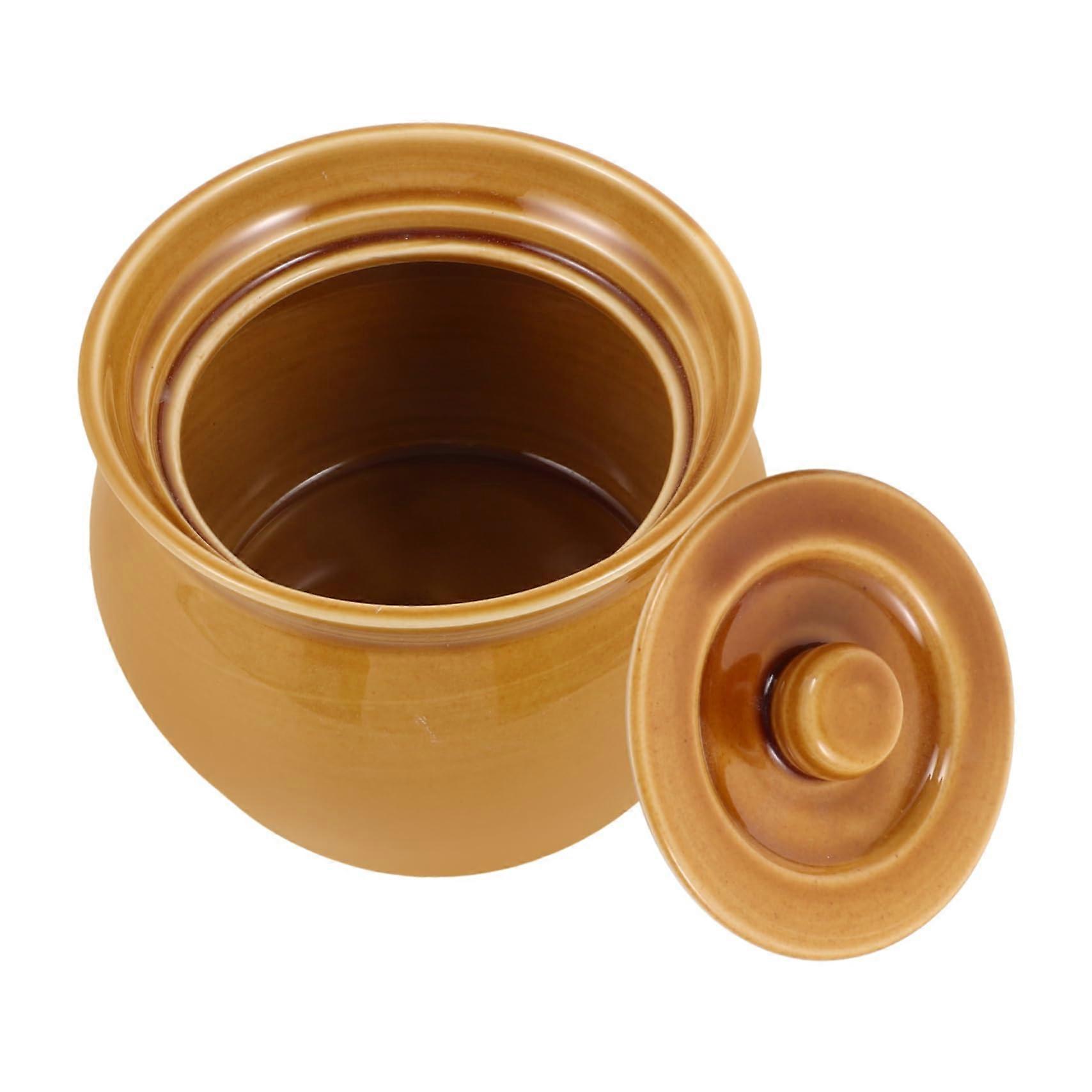 Stoneware Soup Pot for Simmering, Ceramic Stew Bowl 3 QT, Heat-Resistant Kitchenware, Oven Safe Snack Bowl